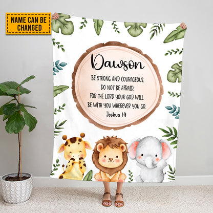 Teesdily | Bible Verse Baby Blanket, Customized Safari Blanket, Be Strong And Courageous Scripture Blanket, Religious Baby Gift, Baby Shower Gifts