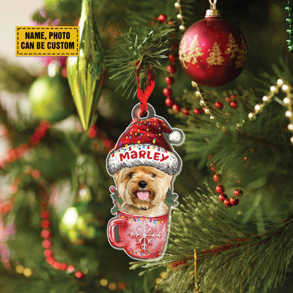 Teesdily | Customized Dog On The Cup Christmas Ornament, Cat Ornament Christmas, Dog Mom, Dog Lover Gift, Christmas Decoration