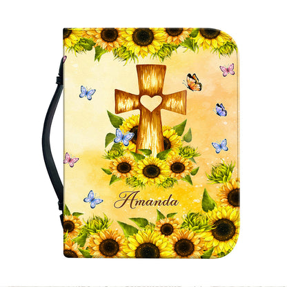 Teesdily | Customized Jesus Cross Sunflower Bible Bags, God Verse Bible Holder, Every Day God Thinks Of You Bible Cover With Handle, Daughter Gifts