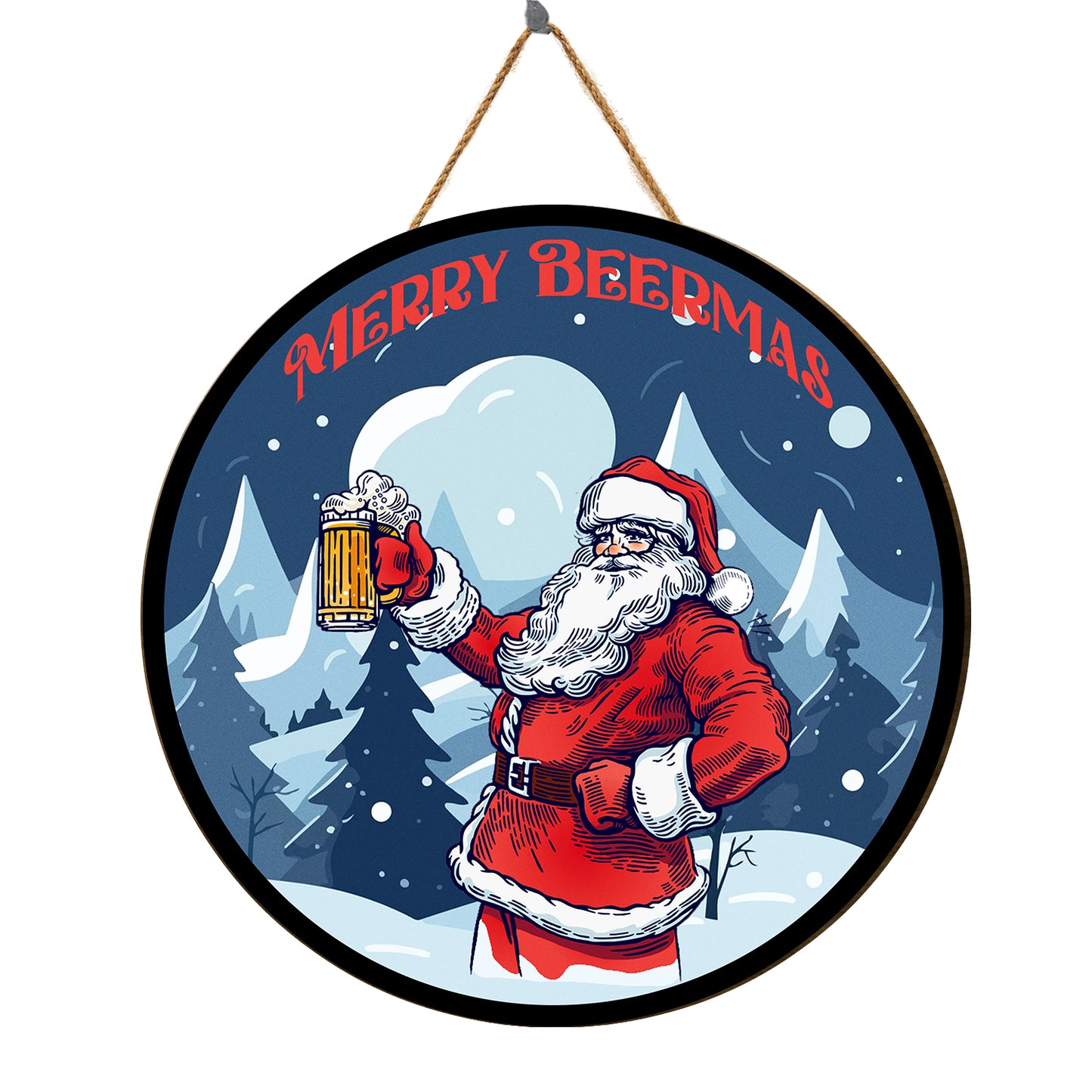 Teesdily | Jolly Santa Claus Merry Beermas Christmas Wood Sign Winter Christmas Decoration Gift For Beer's Lovers Office Decor