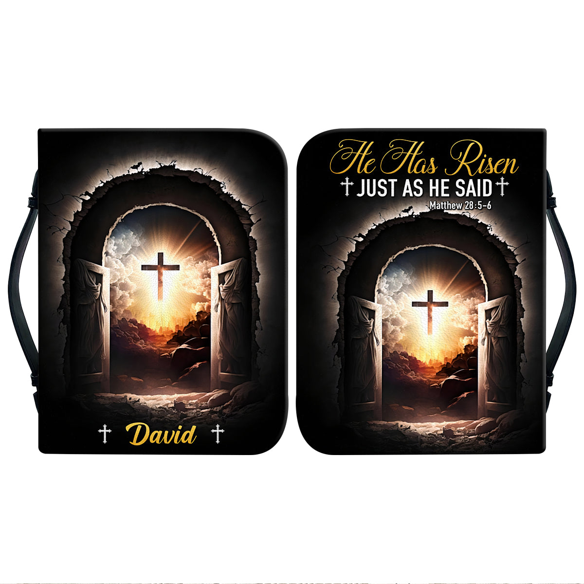 Teesdily | Jesus Christ Personalized Bible Bag He Has Risen Just As He Said Bible Case For Men Easter Day Religious Gift Ideas