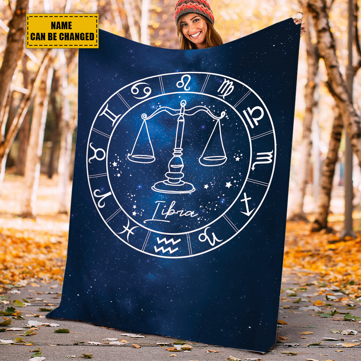 Teesdily | Libra Personalized Fleece Blanket With Name Horoscope Design Sherpa Blanket Zodiac Sign Constellation Astrology Adult Kid Birthday Gifts