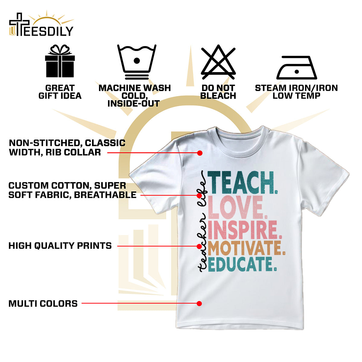 Teesdily | Teacher Unisex T-shirt, Teacher Life Teach Love Educate Tee Sweatshirt Hoodie Mug, Teaching Gifts, Back To School Shirt