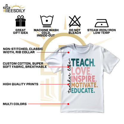 Teesdily | Teacher Unisex T-shirt, Teacher Life Teach Love Educate Tee Sweatshirt Hoodie Mug, Teaching Gifts, Back To School Shirt