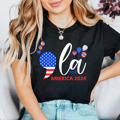 Teesdily | Comma La Shirt, Comma La For America T-shirt, 2024 American Flag Balloon Sweatshirt Hoodie Mug, Girl Power Patriot Gift