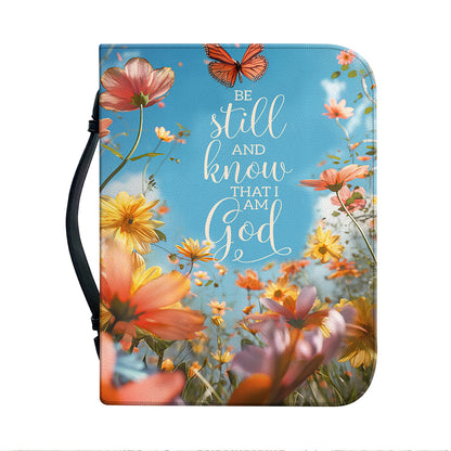 Teesdily | Jesus Pansies Butterfly Bible Cover, Be Still And Know That I Am God Bible Case, Religious Gifts For Women Bible Cover With Handle