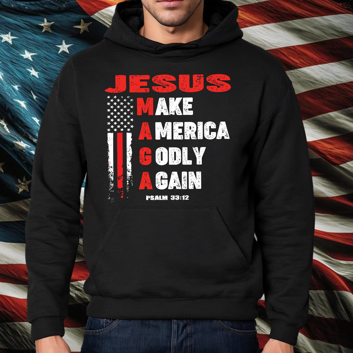 Teesdily | Jesus American Flag Shirt, Jesus Make America Godly Again Tee Sweatshirt Hoodie Mug, Jesus Lovers Tee Gifts, Patriotic Shirt