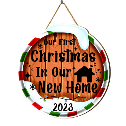 Teesdily | 1St Christmas Custom Year Round Home Sign, Our First Christmas In Our New Home Wood Sign, New Home Christmas Decoration, Housewarming Gifts