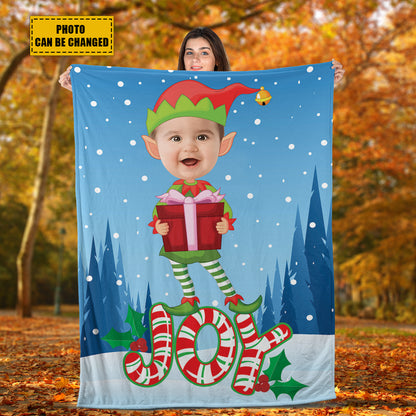 Teesdily | Christmas Elf Customized Fleece Blanket Nursery Xmas Sherpa Blanket Christmas Joy Funny Customize Blankets With Photos Gift For Kids