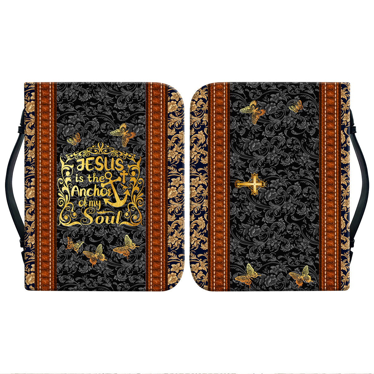 Teesdily | God Butterfly Retro Personalized Bible Cover, Jesus Is The Anchor Of My Soul, Jesus Faith Bible Bag, Religious Bible Cover With Handle