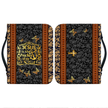 Teesdily | God Butterfly Retro Personalized Bible Cover, Jesus Is The Anchor Of My Soul, Jesus Faith Bible Bag, Religious Bible Cover With Handle