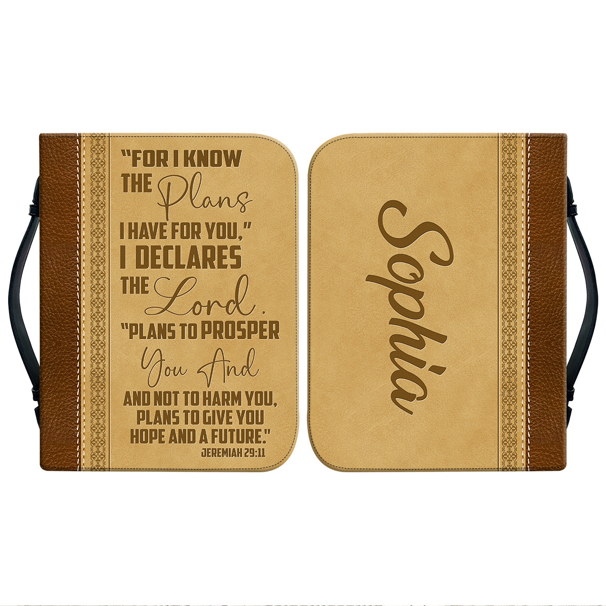 Teesdily | Custom God Bible Verse Leather Bible Bag Be Strong And Let Your Heart Take Courage Christian Bible Holder Religious Bible Accessories