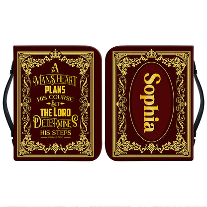 Teesdily | Personalized Jesus Vintage Bible Bags, A Mans Heart Plans His Course Bible Case, Christian Bible Holder, Religious Bible Cover With Handle