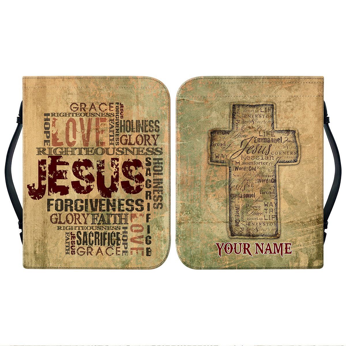 Teesdily | Customized Jesus Leather Bible Case, Jesus Words Bible Study, Religious Bible Carrier, Christian Bible Holder, Jesus Believer Gifts