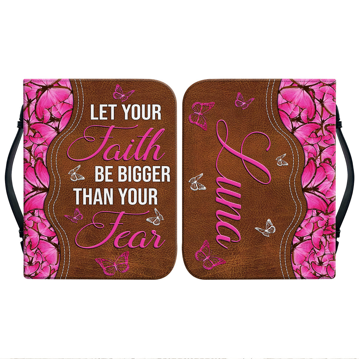 Teesdily | Butterflies Pattern Customized Bible Holder, Let Your Faith Be Bigger Than Fear, Religious Christian Gifts, Inspirational Gifts For Women