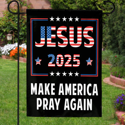 Teesdily | American Flag House Flag, Jesus 2024 Make America Pray Again Garden Flag With Stand, Jesus Home Decoration, Christian Patriotic Flag Gifts