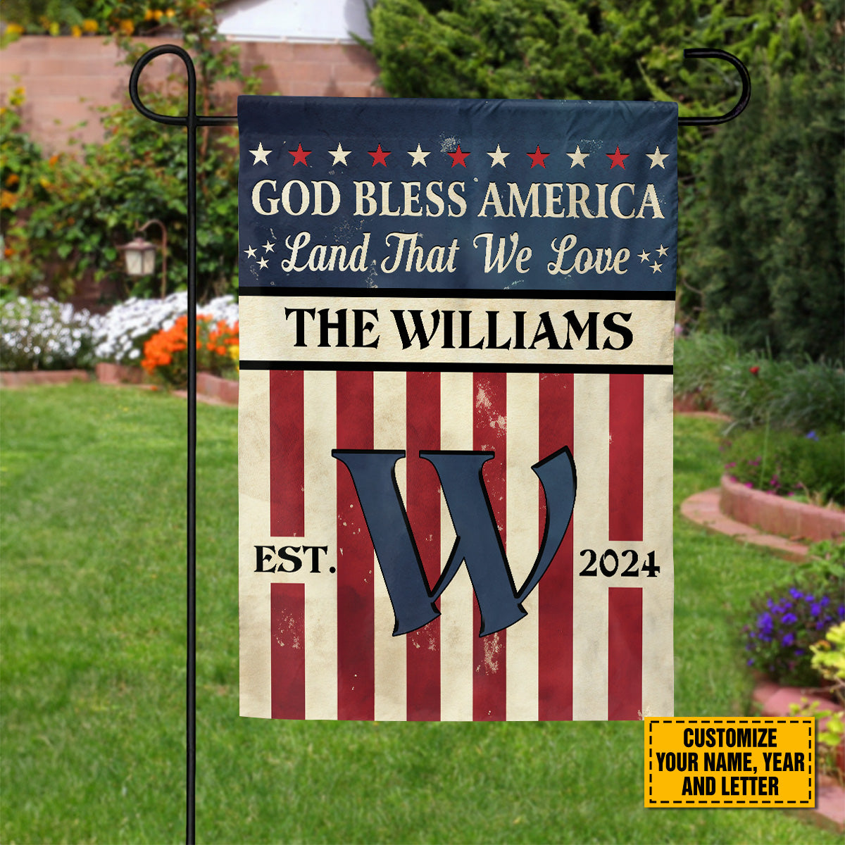 Teesdily | Customized American Flag Jesus House Flag, God Bless America Land That We Love Garden Flag, Patriotic American Flag