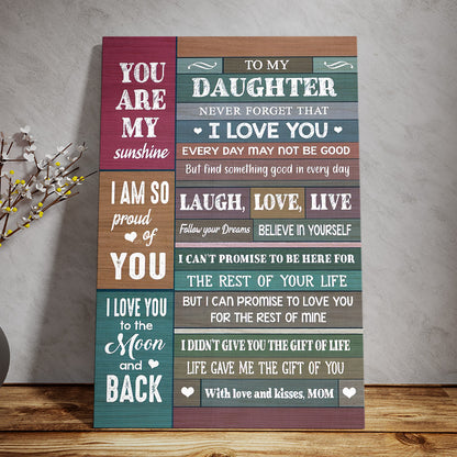 Teesdily | To My Daughter Vintage Poster Canvas, Never Forget That I Love You Wall Art, Daughter Birthday Gift From Mom, Daughter's Room Decoration