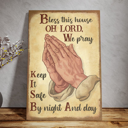 Teesdily | Christian Lord Hand Pray Vertical Poster Canvas Keep It Safe By Night And Day Canvas Poster Christian Home Decor Vintage Prayer Gifts