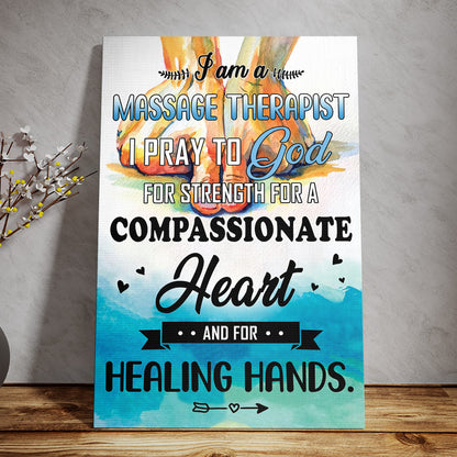 Teesdily | Massage Therapy Healing Hands Vertical Poster, Wellness Massage Pray To God Canvas Wall Art, Massage Studio Decor, Massage Therapist Gifts