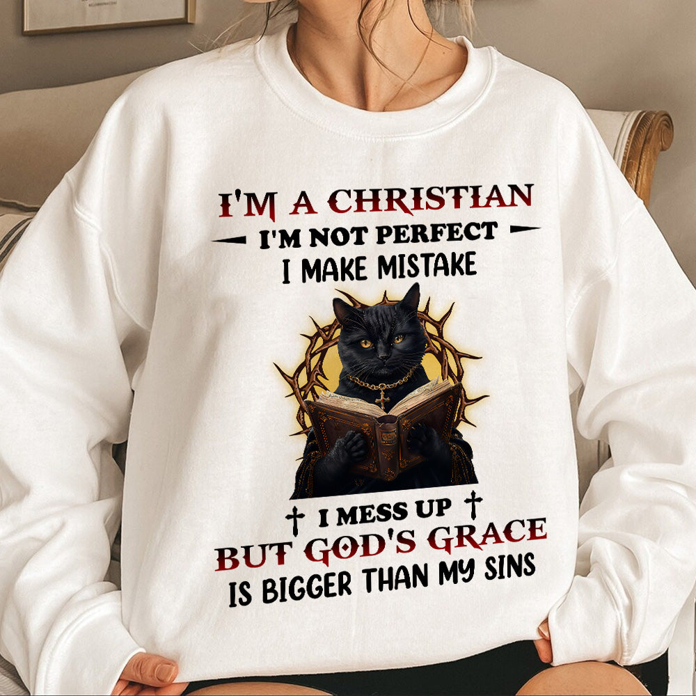 Teesdily | I'm A Christian Shirt, Black Cat Reading Bible Book Sweatshirt, Religious Basic Hoodie Mug, Jesus Lover Gifts