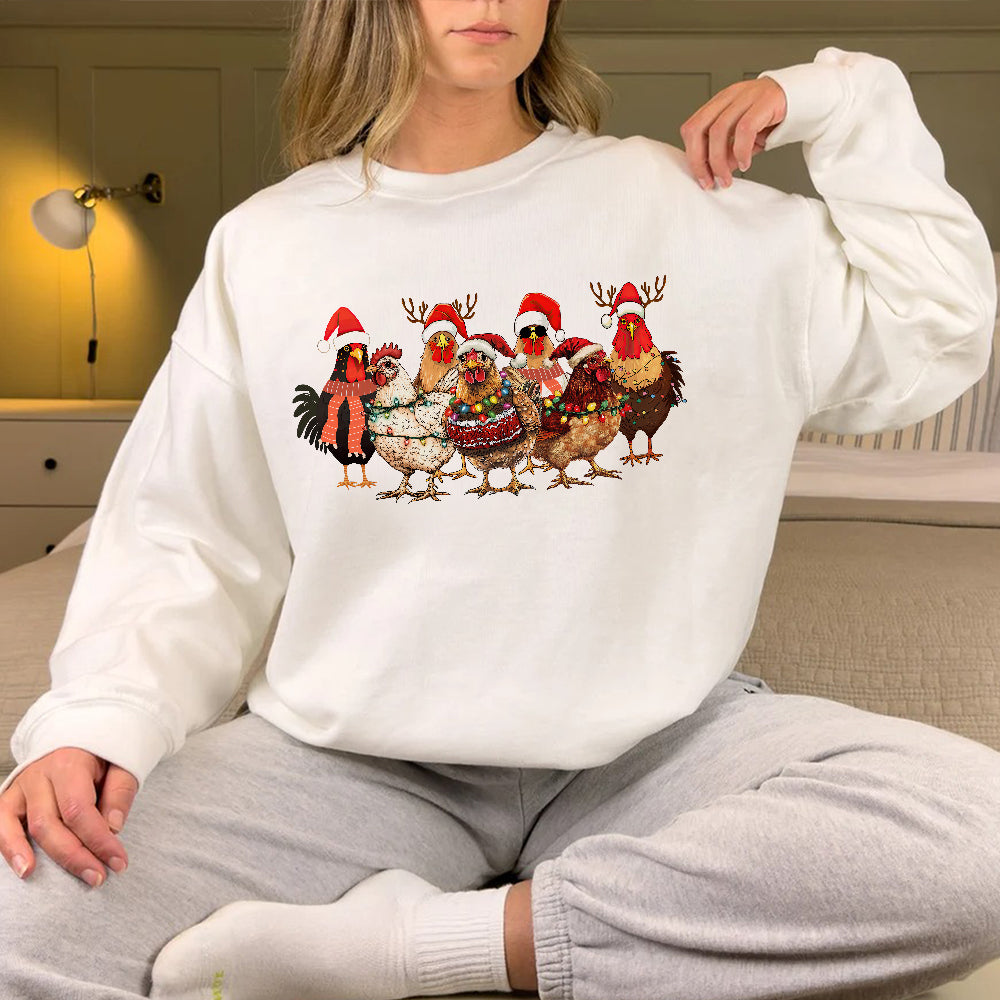 Teesdily | Christmas Chickens Shirt, Farming Chicken Christmas Sweatshirt, Funny Christmas Farm Hoodie Mug, Chicken Lovers Gift