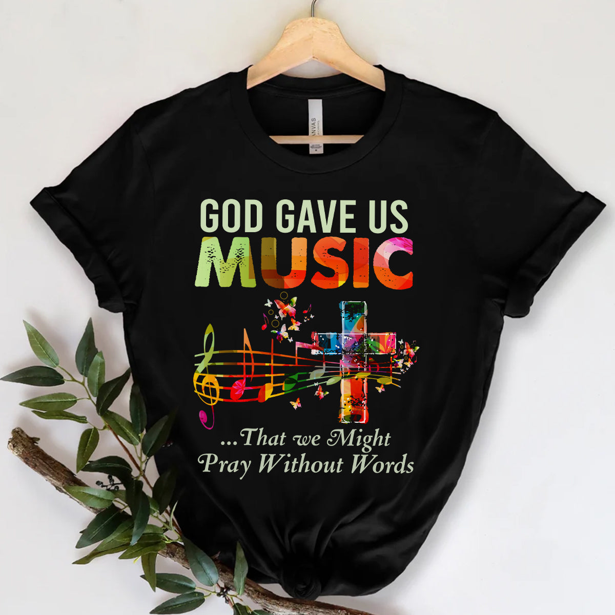 Teesdily | God Christian Music Sweatshirt Hoodie God Gave Us Music That We Might Pray Without Words Short Sleeve Shirts Music Lover Jesus Faith Gift