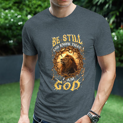 Teesdily | Be Still And Know That I Am God Shirt, Jesus Lion Of Judah Sweatshirt, Christ Cross Hoodie Mug, Faith Religious Gift