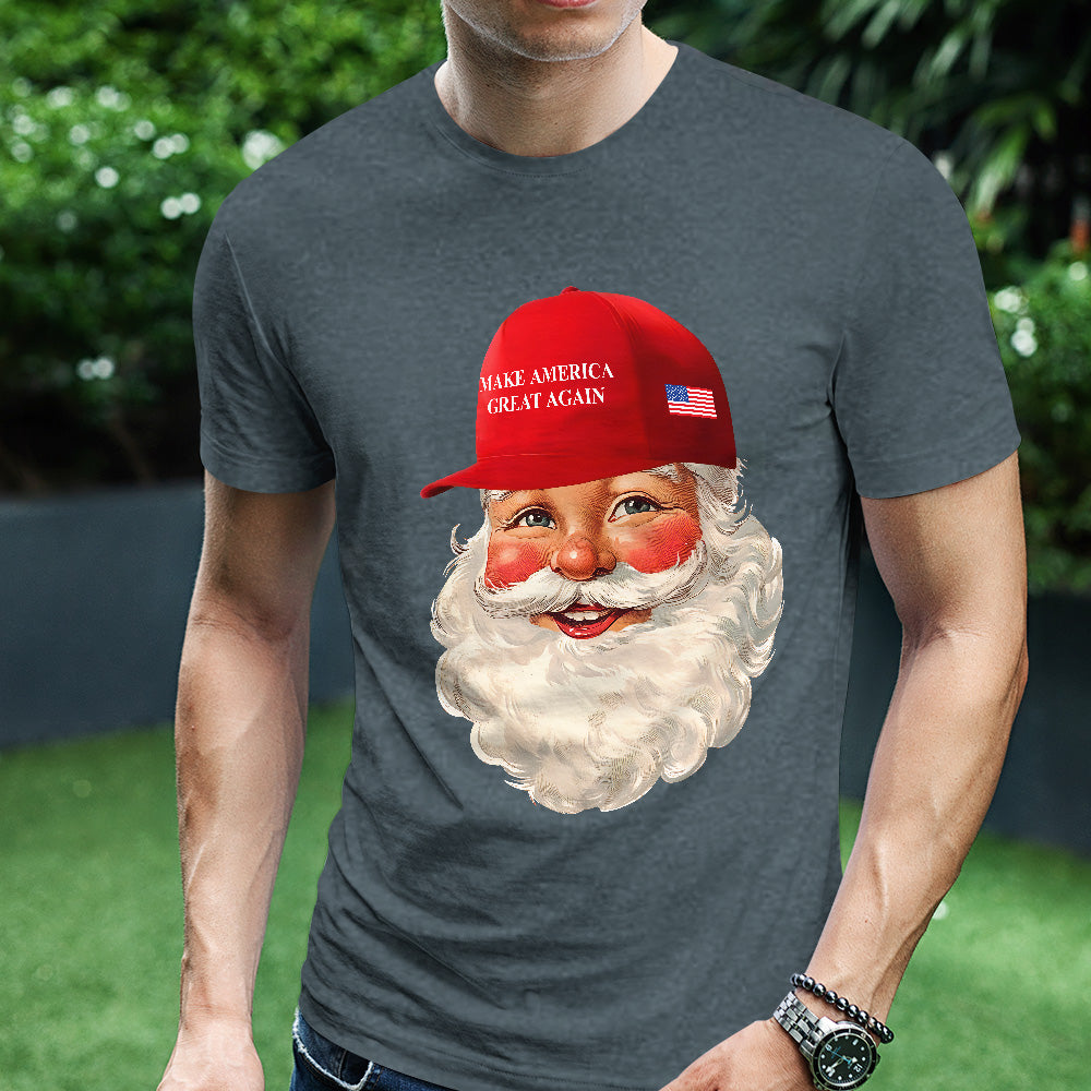 Teesdily | Santa Make Christmas Great Again Shirt, Funny Santa Christmas Sweatshirt, American Flag Santa Hoodie Mug, Xmas Gift