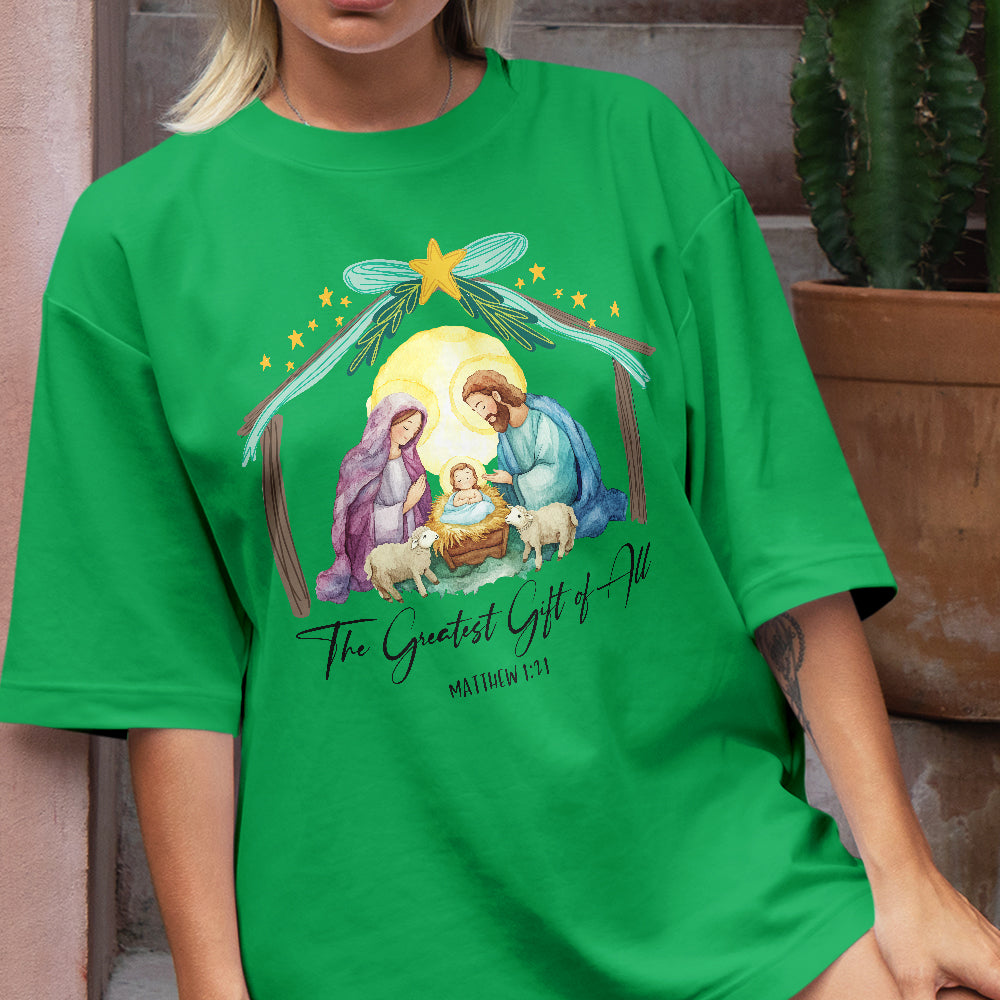 Teesdily | Jesus Christmas Coquette Bow Shirt, Christian Christmas Nativity Scene Sweatshirt, Bow Glitter Holy Family Hoodie Mug