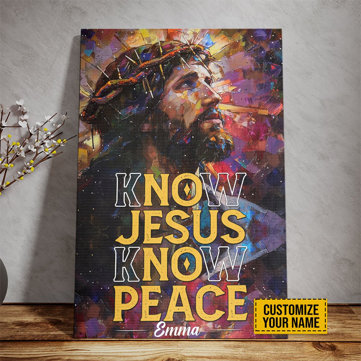 Teesdily | Personalized Jesus Art Poster, No Jesus No Peace God Faith Poster Canvas, God Jesus Watercolor Art Posters, Religious Home Decor