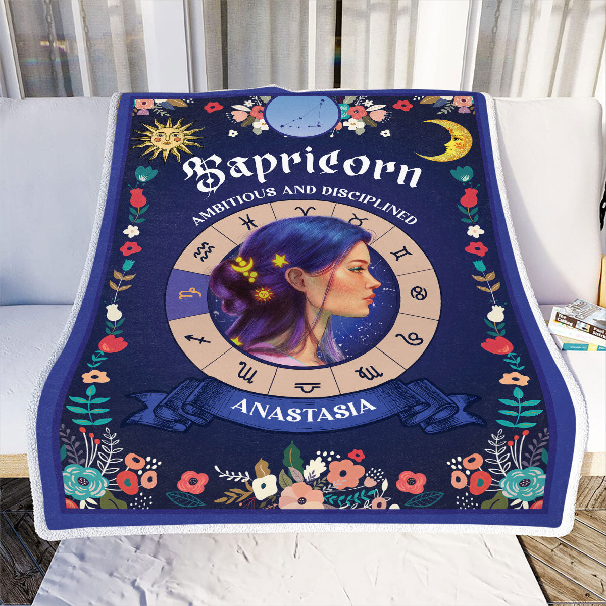 Teesdily | Capricorn Zodiac Sign Characteristics Customized Blanket Ambitious And Disciplined Sherpa Fleece Horoscope Design Astrology Gift Birthday