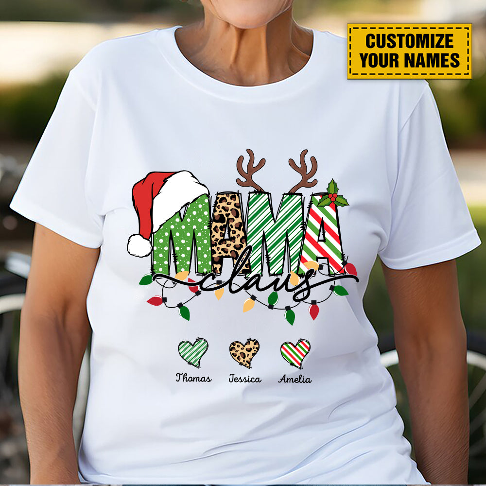 Teesdily | Customized Mama Claus Christmas Shirt, Mom Shirt Christmas Tee Sweatshirt Hoodie Mug, Family Xmas Gift, Mommy Gift