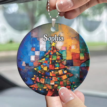 Teesdily | Customized Christmas Tree Ornament, Christmas 2024 Car Hanging Rear View Mirror, Xmas Ornaments Decor Home, Christmas Gift For Mom Dad