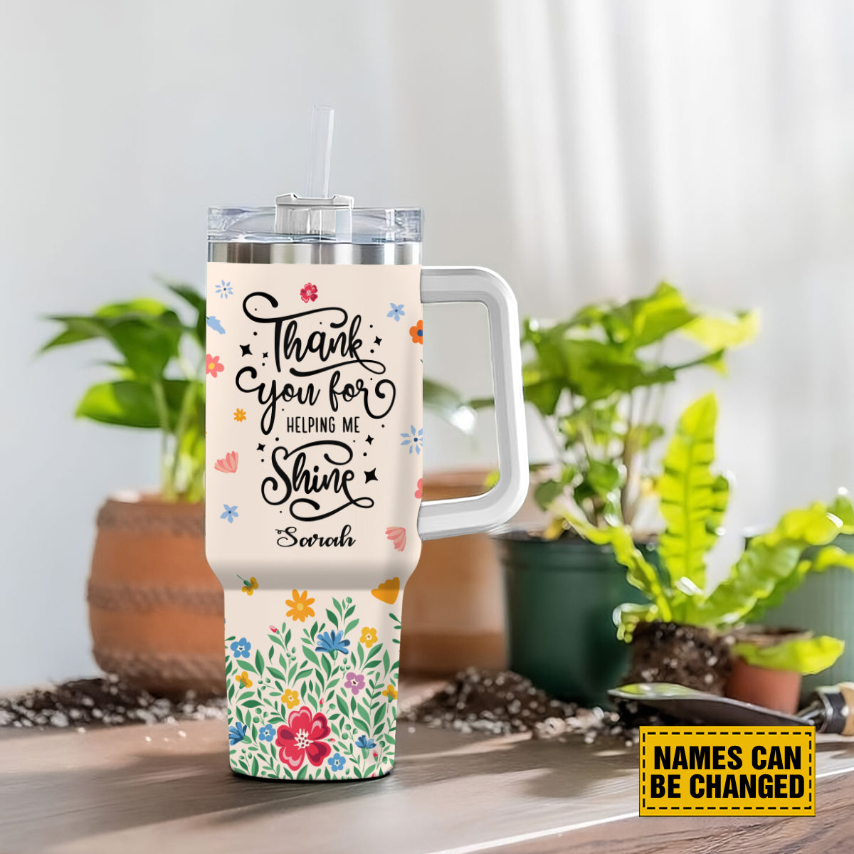 Teesdily | Teacher Rainbow Personalized Tumbler 40oz, Teacher Meadow Print Tumbler, Thank You For Helping Me Grow, Teacher Appreciation Custom Gifts