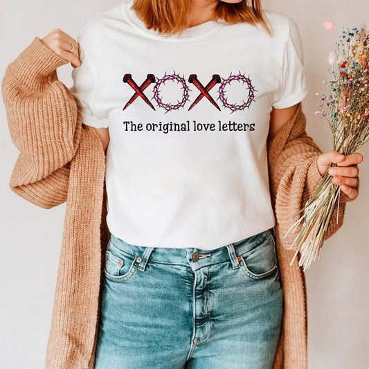 Teesdily | Jesus Cross Shirt, The Original Love Letters Unisex Shirt Sweatshirt Hoodie Mug, Jesus Lovers Gifts, Christian Tee, Christian Xoxo Shirt