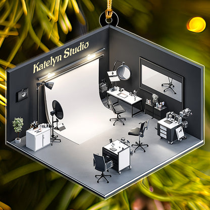Teesdily | Custom Photo Studio Ornament 2D Flat Acrylic, Photography Studio Cameraman Christmas Ornament, Gift For Photographer