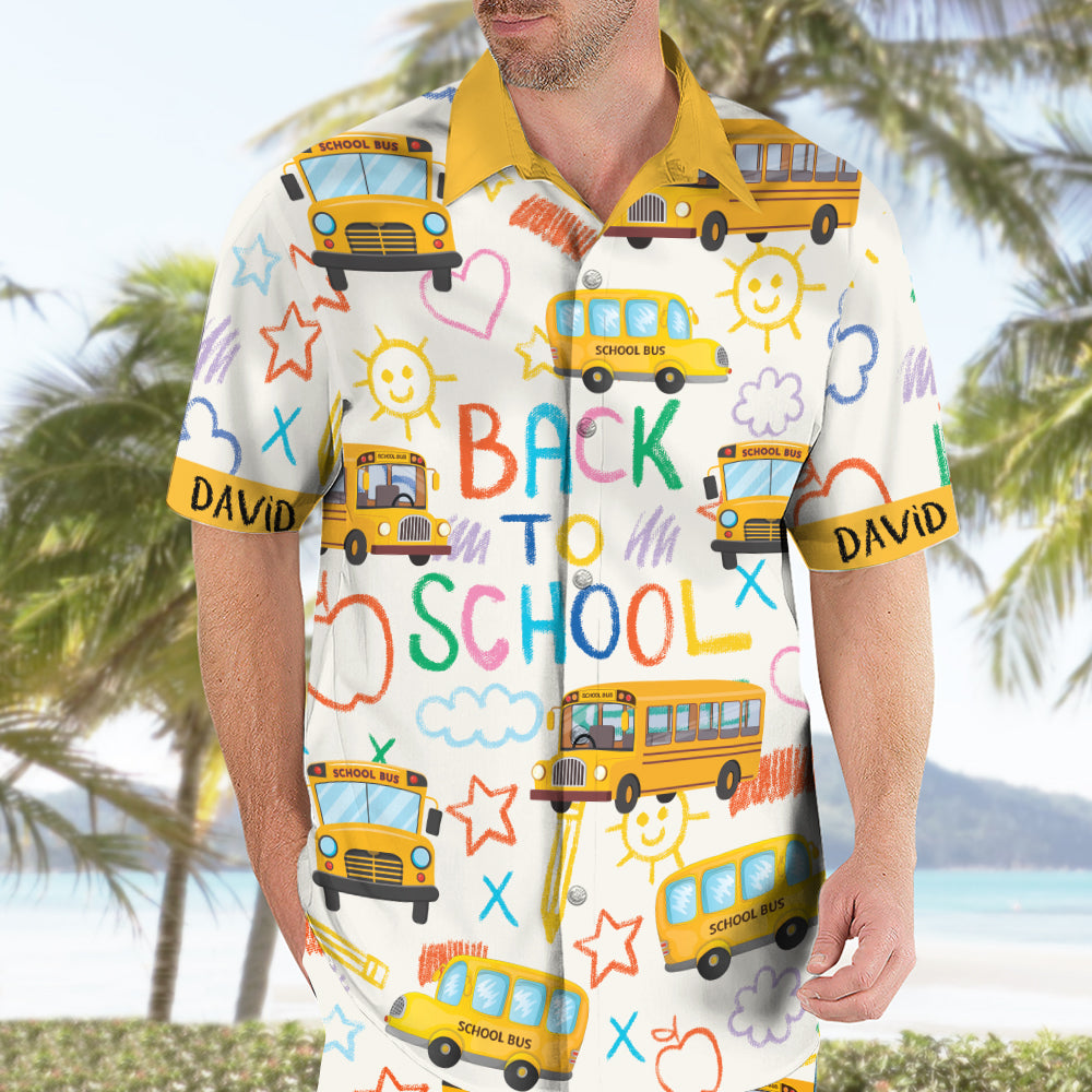 Teesdily | Customized Back To School Hawaiian Shirt, Student Delivery Specialist School Bus Driver Hawaii Set, Aloha Gift For School Bus Drivers