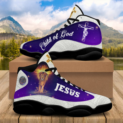 Teesdily | Jesus Lion Of Judah A Child Of God Basketball Shoes, Jesus Saves Shoes, Christian Unisex Basketball Shoes Gift