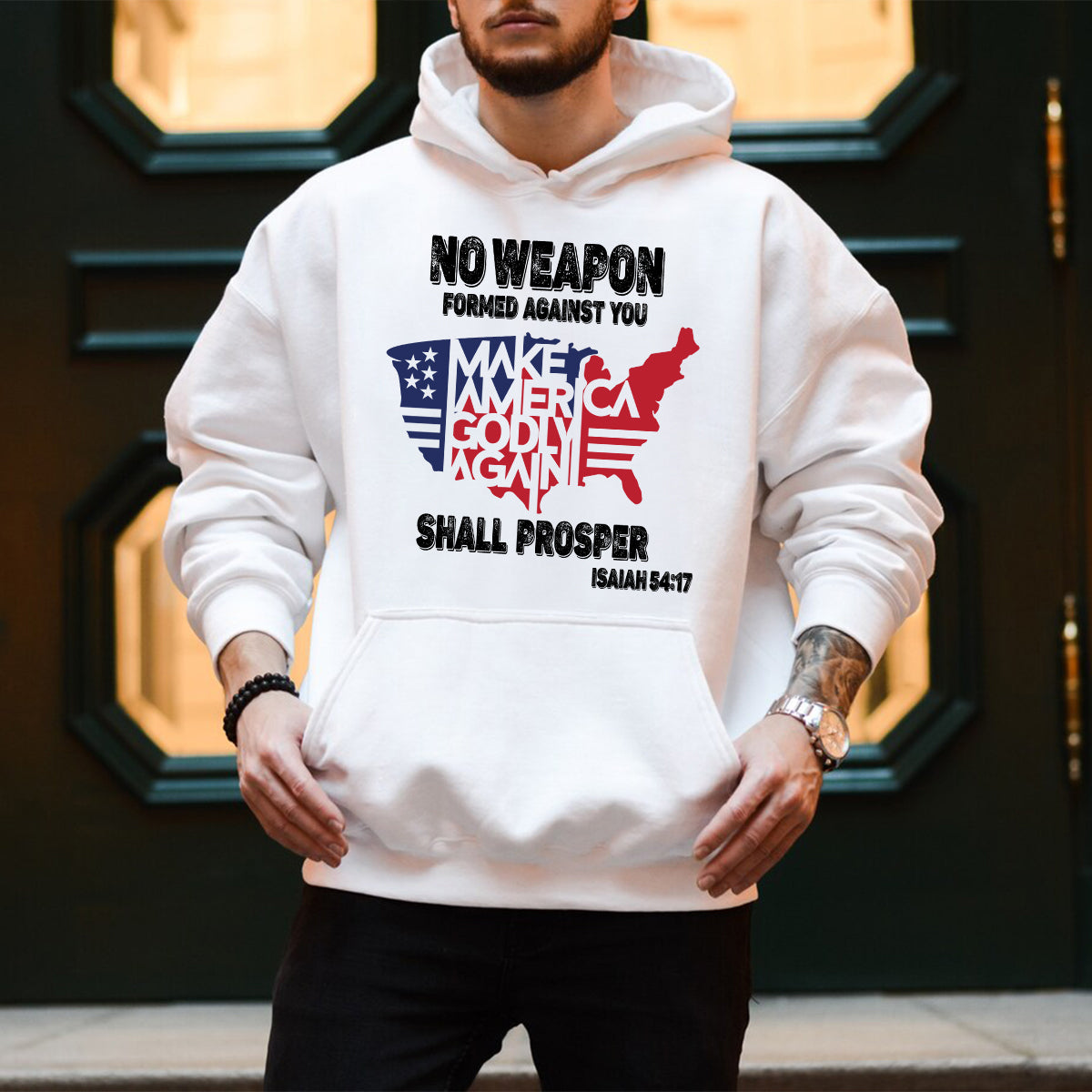 Teesdily | Jesus American Flag Map Shirt, No Weapon Formed Against You Shall Prosper T-shirt, God Bless America Sweatshirt Hoodie Mug, Patriot Gift