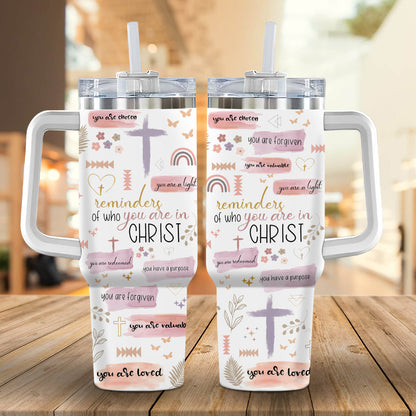 Teesdily | Jesus God Affirmation Insulated Tumbler, Reminder Of Who You Are In Christ Tumbler With Straw, Christian Gifts For Women Faith