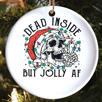 Teesdily | Santa Skeleton Christmas Light Ceramic Ornament, Merry Christmas Everything Is Fine Christmas Ornament, Xmas Gift