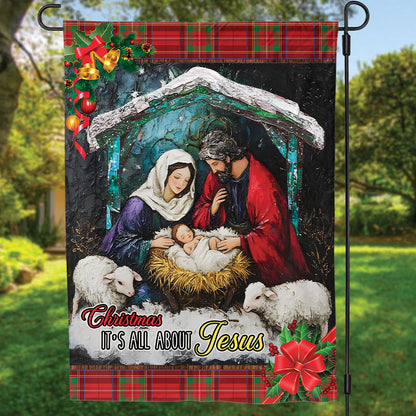 Teesdily | Christmas Jesus Garden Flag, Christmas It's All About Jesus Christian House Flag, Christmas Flag