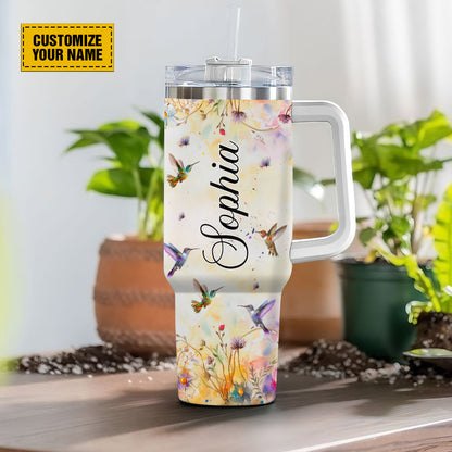 Teesdily | Hummingbird Floral Personalized Tumbler, Way Maker Miracle Worker Tumbler Cups, Religious Gifts For Women, God Tumbler With Lid And Straw