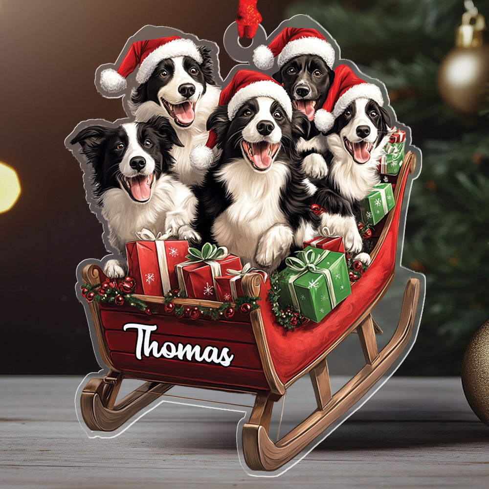 Teesdily | Customized Christmas Dog Ornament, German Shorthaired On Santa SleighOrnament, Dog Mom Border Collie Christmas Gifts