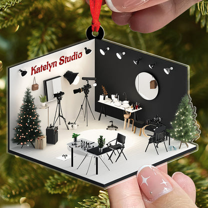 Teesdily | Custom Photo Studio Ornament 2D Flat Acrylic, Photography Studio Cameraman Christmas Ornament, Gift For Photographer
