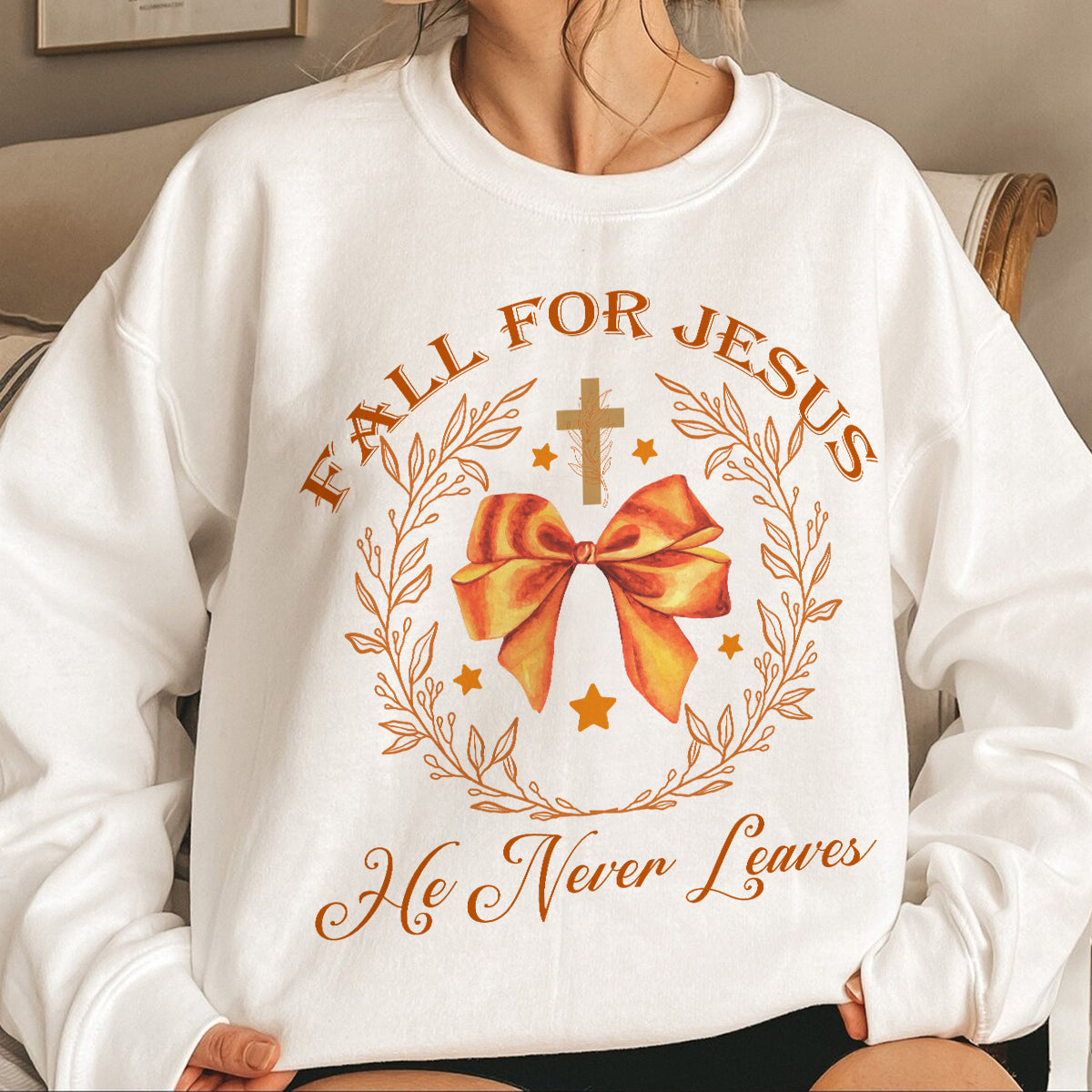 Teesdily | Jesus Thanksgiving Shirt, Fall For Jesus He Never Leaves Tee Sweatshirt Hoodie Mug, Christian Thanksgiving Gifts, Jesus Lovers Gifts