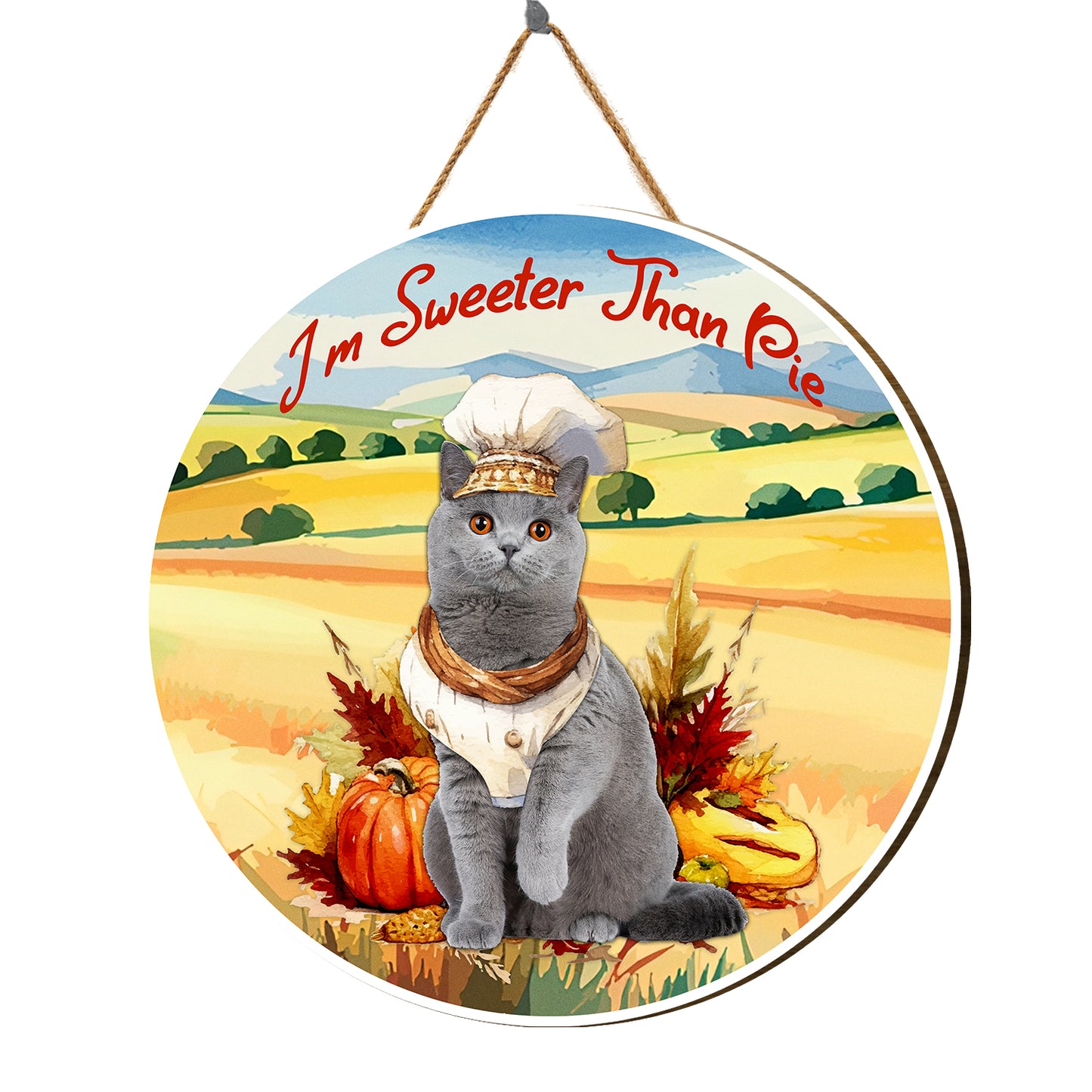 Teesdily | Thanksgiving Pet Custom Sign With Photo, Farming Harvest Season Wood Sign, I'm Sweeter Than Pie Cute Wood Sign, Pet Owner Gifts