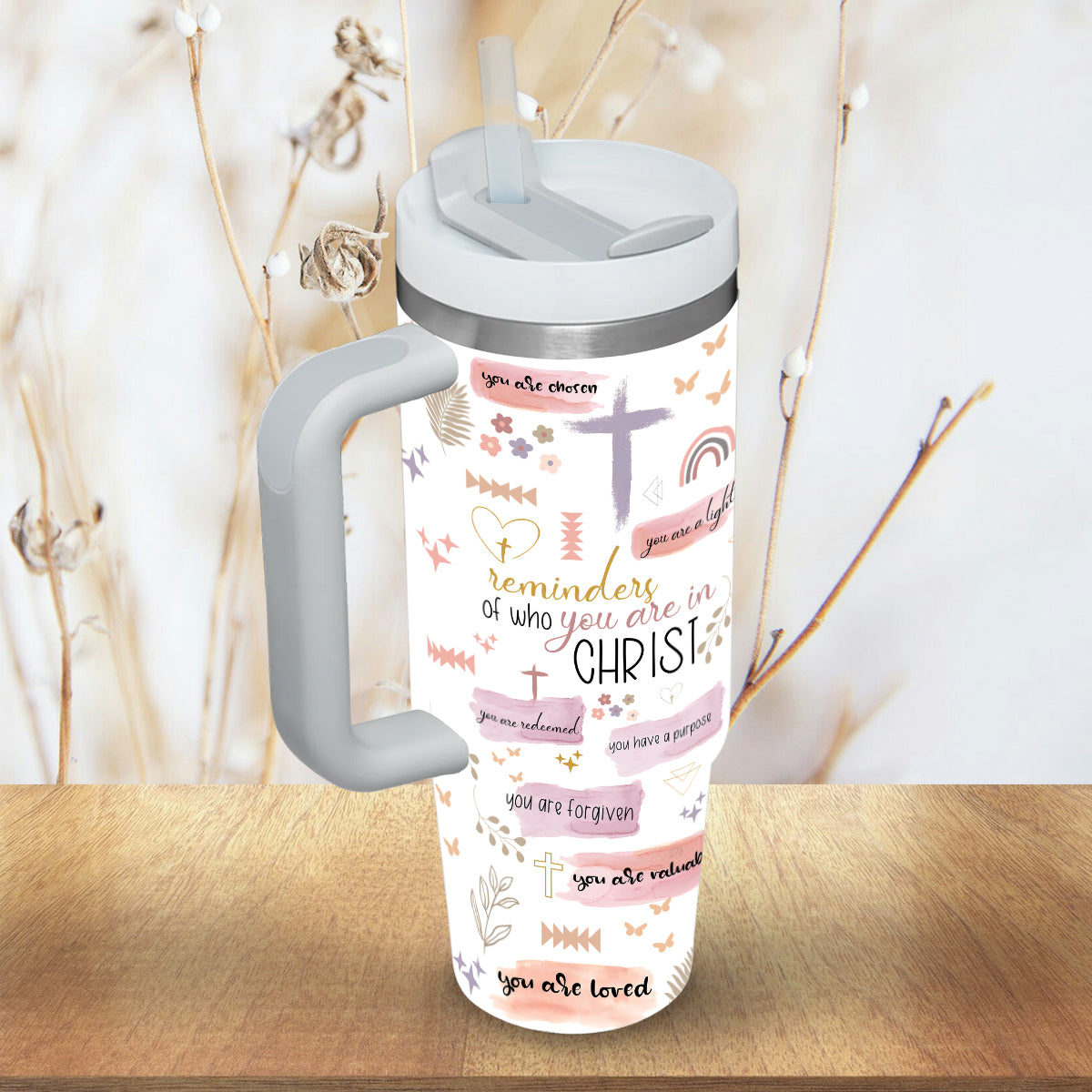 Teesdily | Jesus God Affirmation Insulated Tumbler, Reminder Of Who You Are In Christ Tumbler With Straw, Christian Gifts For Women Faith