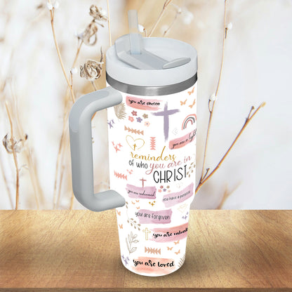 Teesdily | Jesus God Affirmation Insulated Tumbler, Reminder Of Who You Are In Christ Tumbler With Straw, Christian Gifts For Women Faith